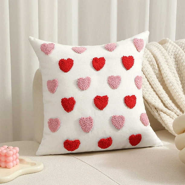 Funda de Almohada con Corazón Bordado de 45 X 45 Cm para Decoración Diaria, Navideña y para Sofá Del Hogar.