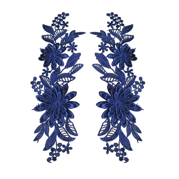 Wxqbjtam 1 Pair Floral Lace Embroidery Patches with Flower Appliques for DIY Sewing Craft Dark Blue