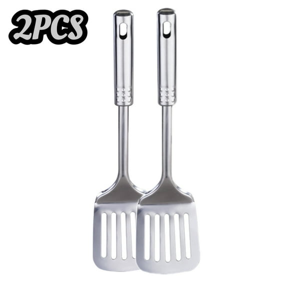 2Pcs Stainless Steel Spatulas,Silver Slotted Turner, Solid Turner, Heavy Duty Sturdy Kitchen Spatula High Heat Resistant, Ideal Cookware for Fish,Eggs,Pancakes, Dishwasher Safe, Easy to Clean