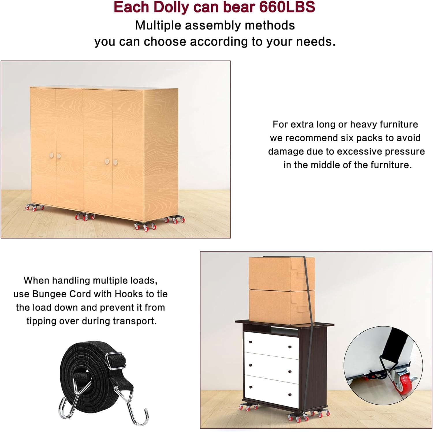 Heavy Duty Furniture Dolly with 5 Wheels, 4000 lbs Load Capacity for Easy Moving and Storage, Furniture Lift Mover Tool Set Perfect for Heavy Home or Office - Made of Premium Carbon Steel (6 Packs)