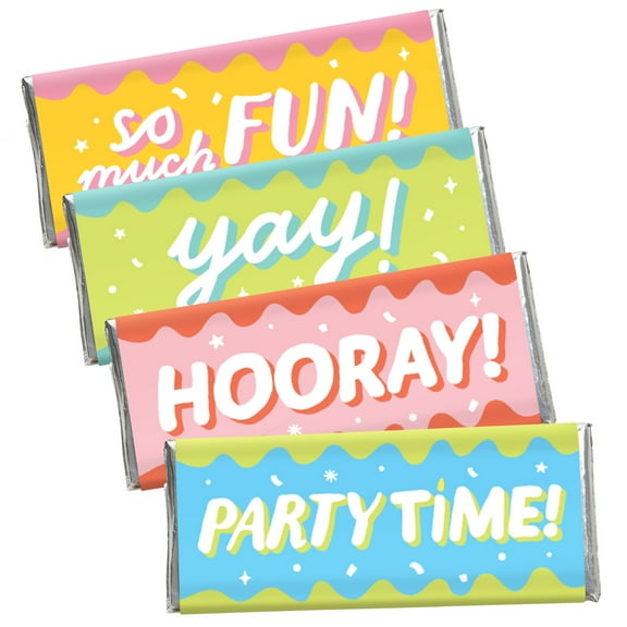 Big Dot of Happiness Party Time - Candy Bar Wrapper Happy Birthday Party Favors - Set of 24