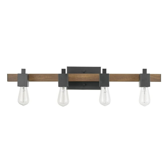 Globe Electric Phoenix 4-Light Metal Vanity Light, Matte Black, Dark Faux Wood, 51717