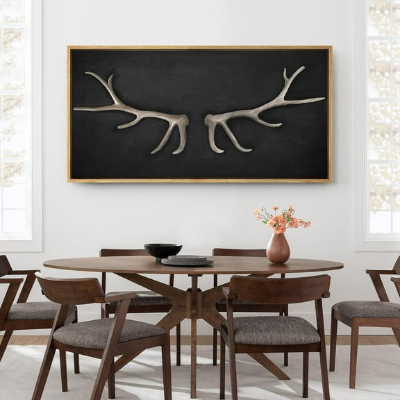 IDEA4WALL Extra Large Framed Canvas Print Wall Art Rustic Antlers Lodge Fine Art Antler in Dark Photography Painting Wall Decor Oversized Artwork Relax/Calm for Living Room - 60"x30"