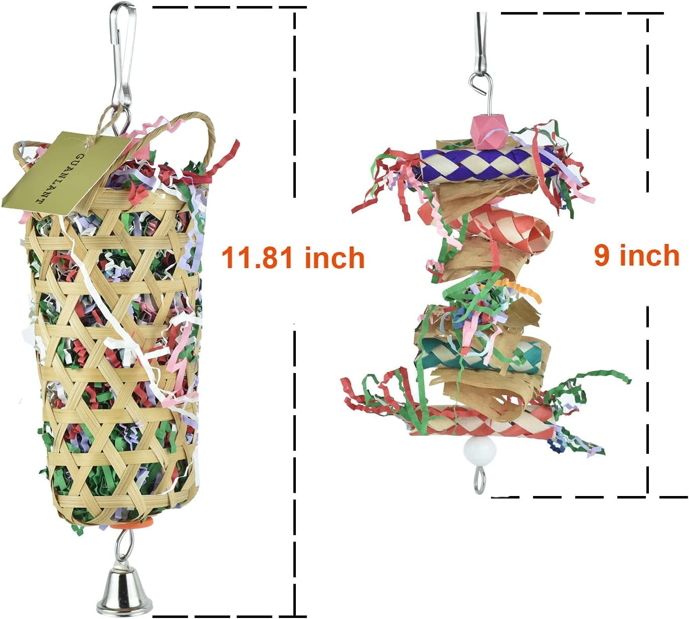 Shredder Foraging Feeder Bird Toys Treat Basket for Parrots, Conure Shredding Chewing Paper Hanging Cage Climbing Foot Toys with Bell for Parakeets Cockatiel African Grey
