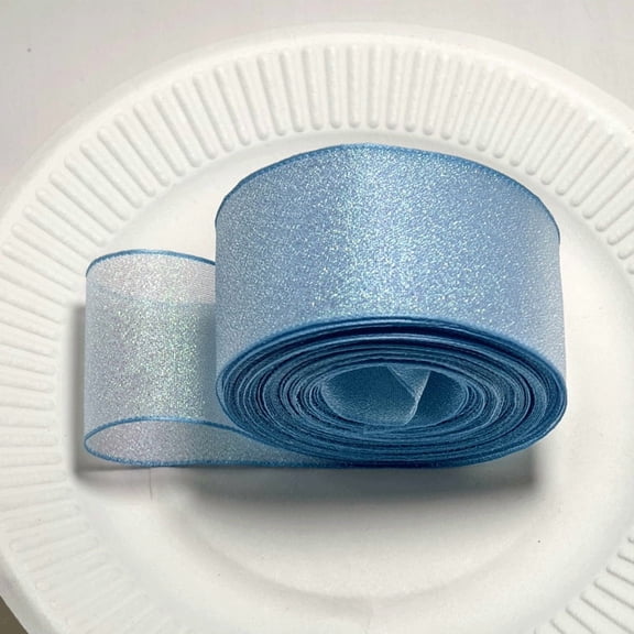 XmhyTop 2-Roll Set 1.57" Wide 10 Yards Light blue Glitter Sparkly Metallic Fabric Ribbon, Versatile Decor Ribbon for Gift Wrapping, Wedding Party Decor & DIY Crafts