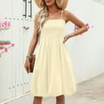 thumbnail image 4 of QingYiHua Womens Summer Smocked Sun Dress with Pockets 2025 Trendy Sleeveless Spaghetti Strap Boho Beach Casual Midi Bubble Dresses Beach Vacation,Beige, 4 of 9