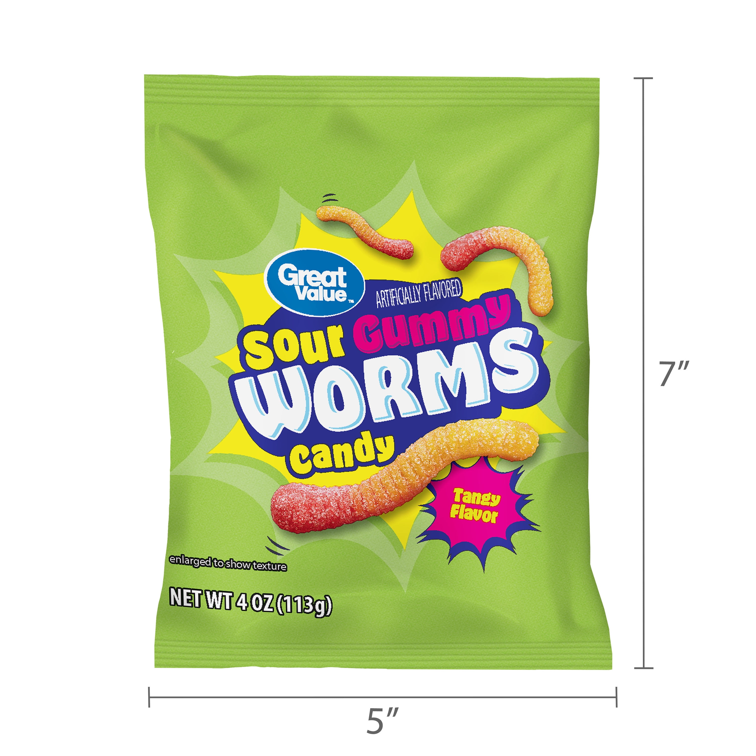 Great Value Sour Gummy Worms Candy, 4 oz