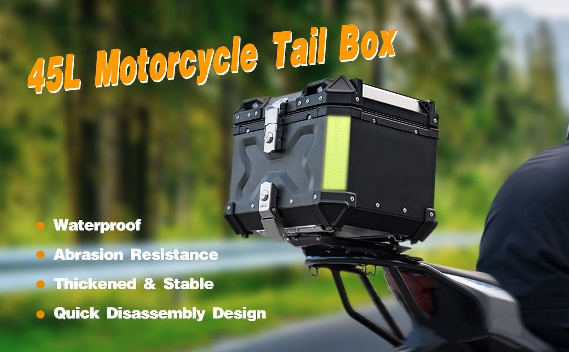 GELUOXI Motorcycle Top Case Scooter Luggage Storage Trunk Rear Tour Tail Box 45L Black