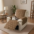 thumbnail image 3 of TOPCHANCES Plush Recliner Chair Cover, Faux Rabbit Fur 1-Seater Sofa Cover, Washable Armchair Protector with Adjustable Elastic Belt for 23 Inches Recliner (Brown), 3 of 11