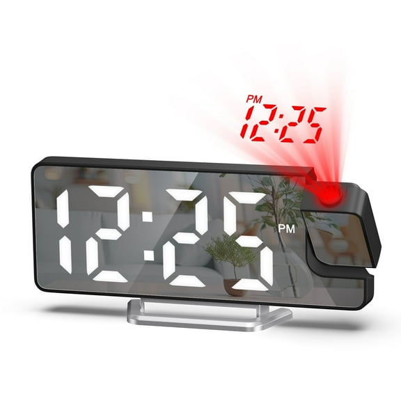 Alarm Clock, AMIR Projection Alarm Clock 7.9" LED 180° Rotatable Date Temperature Display Dimmer Snooze Night Mode Digital Alarm Clock for Bedroom Kids Room Elderly Black