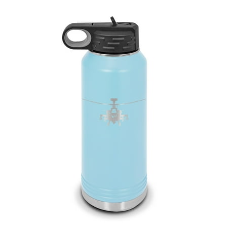 

AH-64 Apache Water Bottle 32 oz - Laser Engraved w/ Flip Top Removable Straw - Polar Camel - Stainless Steel - Vacuum Insulated - Double Walled - Drinkware Bottles - ah64 attack helicopter - Lt Blue