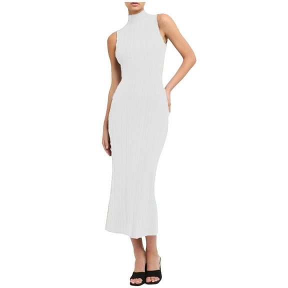 Knitted Sweater Dress for Women High Neck Sleeveless Tight Midi Skirt Elegant French European Style Spring Summer 2024 Fashion Trendy Casual Outfit