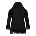 thumbnail image 7 of SAWOBUUN Womens Western Cowgirl Fringe Mini Dress Cold Shoulder Long Sleeve Faux Suede Tassel Bodycon Dress, 7 of 7