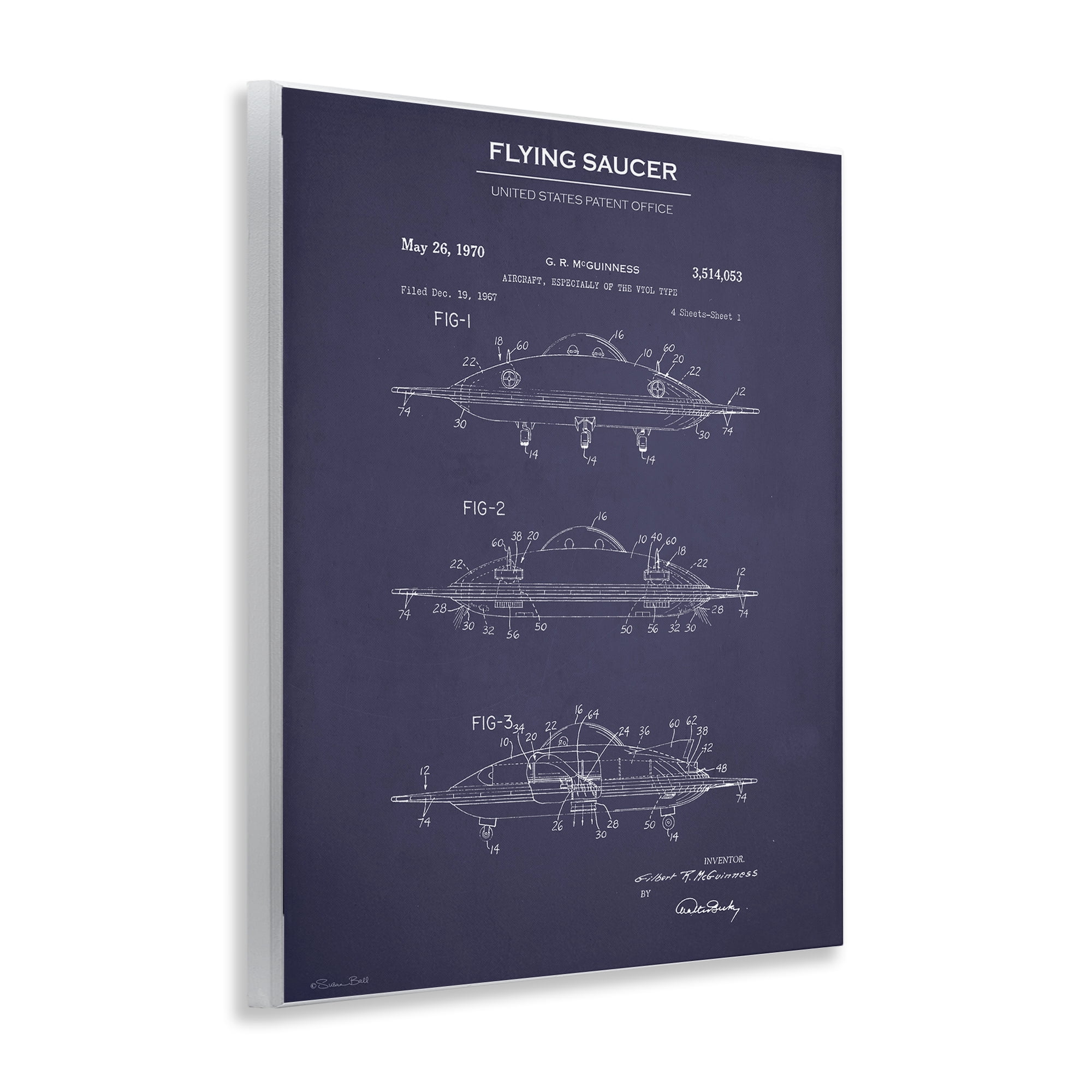 Stupell Industries Flying Saucer Blueprint Transportation Painting Unframed Art Print Wall Art, 11 x 14
