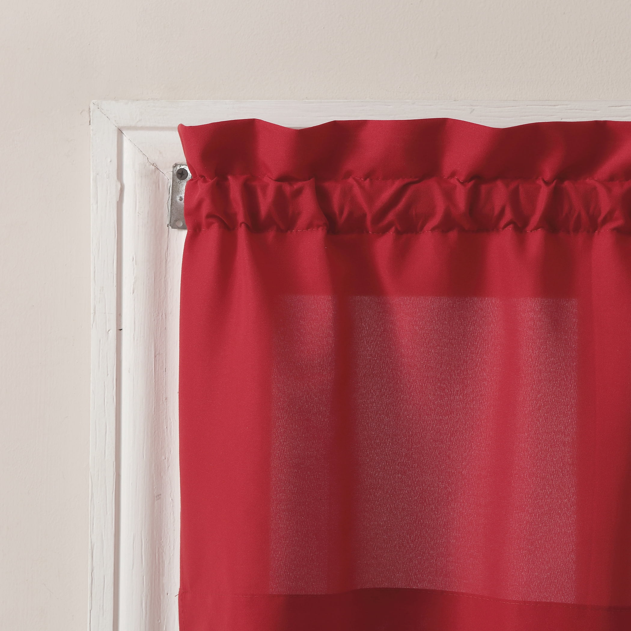 Mainstays 3-Piece Semi Sheer Rod Pocket Kitchen Window Tier Pair and Valance, 2 Café Curtains and 1 Curtain Valance, Red, 54"W x 36"L
