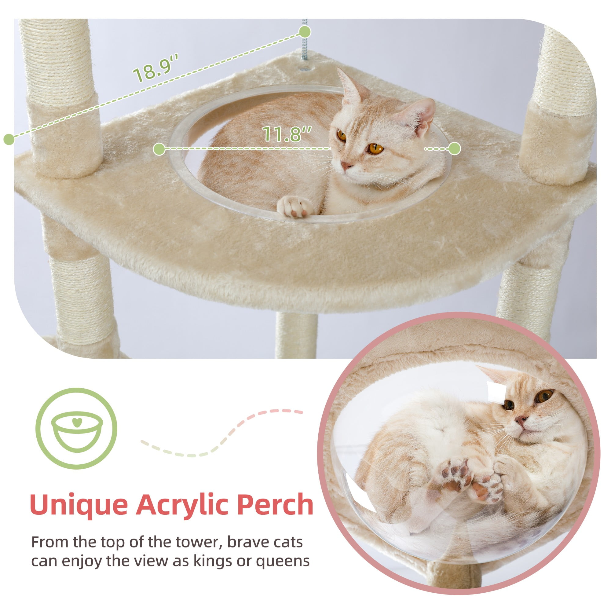 Kadyn Floor to Ceiling Cat Tree for Indoor 92"-101" Height Adjustable Cat Tower, Kitty Climbing Play House with Cozy Cat Condo, Perches and Hammock, Beige