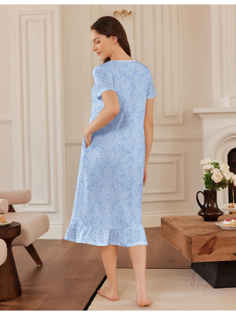 night dresses for women cotton Ekouaer Cotton Nightgowns for Adult Women Soft Long Button Night Gowns  Ladies House Dresses with Pockets Short Sleeve Night Dress