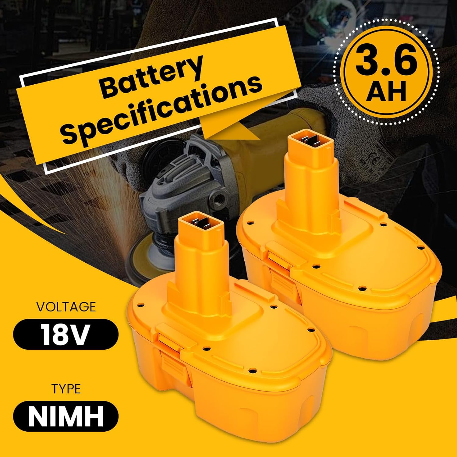 2-Pack 18V 3.6Ah DC9098 DC9099 Replacement Battery for Dewalt 18V Battery DC9096 DC9098 DC9099 DW9095 DW9096 DW9098 DE9038 Compatible with Dewalt 18 Volt Battery Tools Drills Drivers Wrench