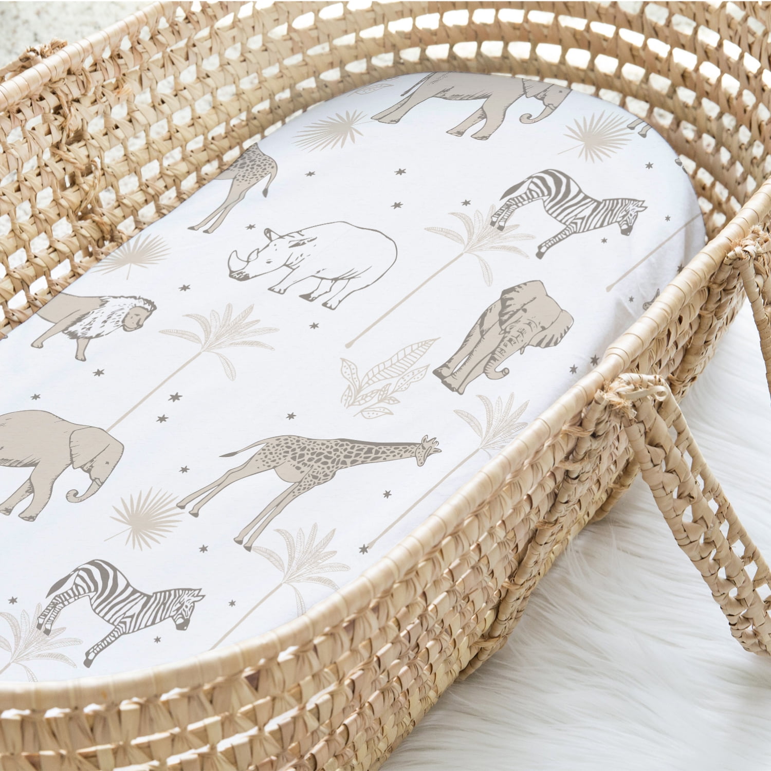 The Peanutshell Caramel Safari Organic Cotton Jersey 4 Pack Bassinet Sheets