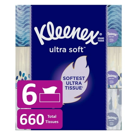 Kleenex Ultra Soft Facial Tissues, 6 Flat Boxes, 110 Tissues per Box (660 Tissues