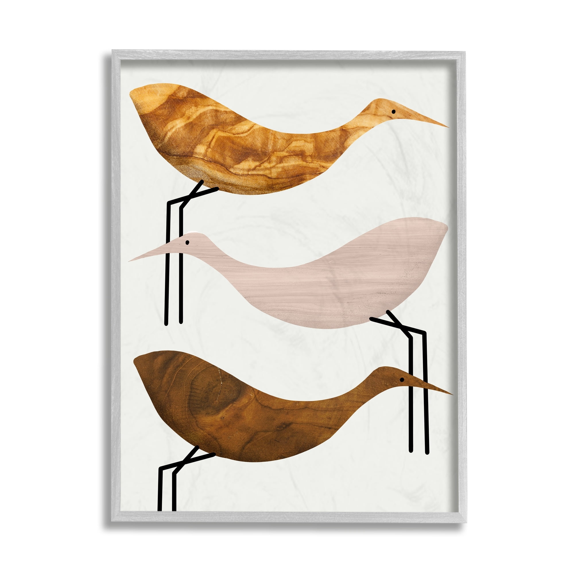 Stupell Industries Abstract Tree Pattern Storks Minimal Rustic Birds Gray Framed by Daphne Polselli