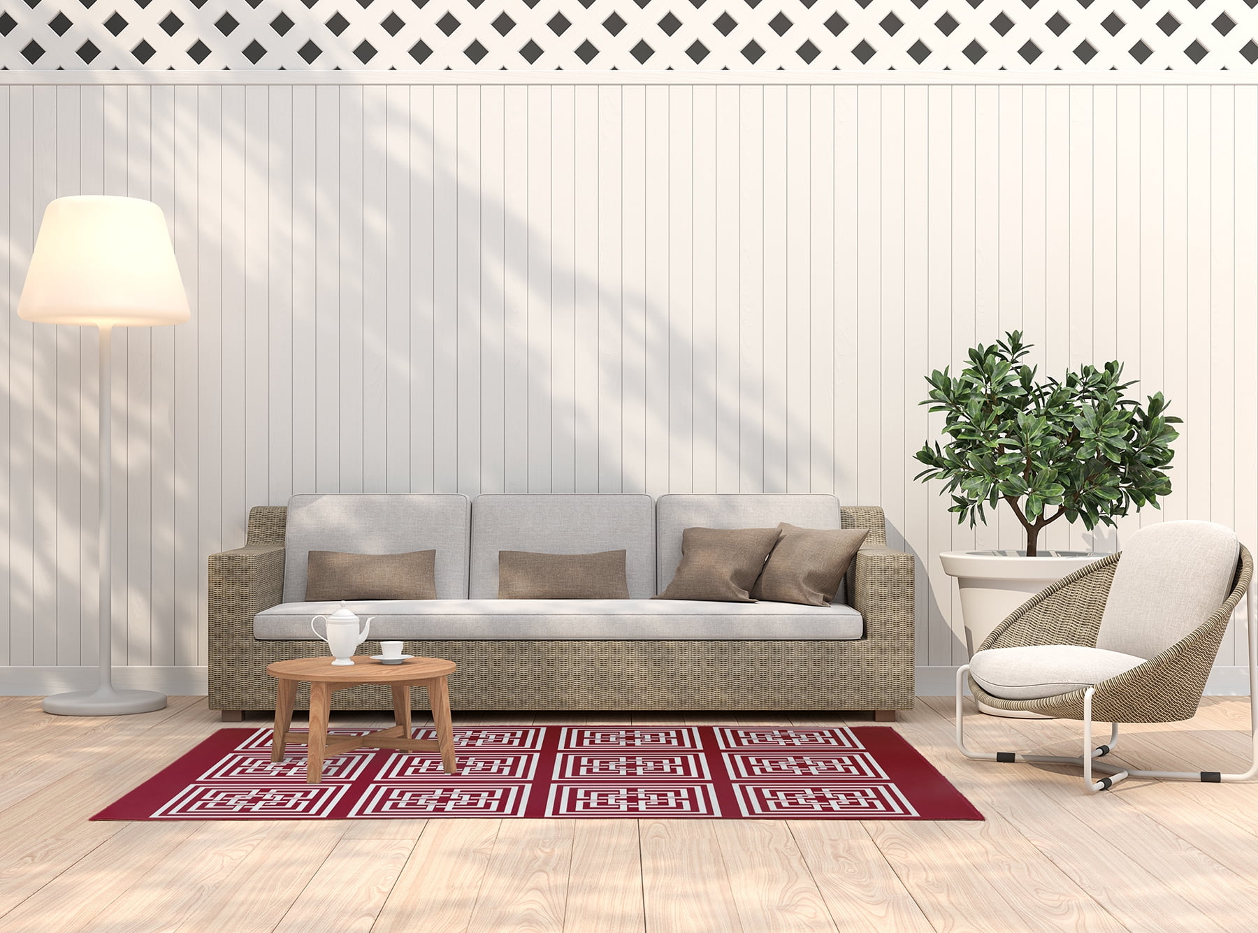 Simply Daisy 5' x 7' Sporty Red Greek New Key Indoor/outdoor Rug