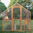 thumbnail image 4 of Syngar Orange Extra Large Wooden Cat House 110.2", Outdoor Luxury Cat Catio Enclosure for Multiple Pets, Weatherproof UV Proof Walk in Cat Run House with Bouncy Bridge, Platforms and Resting Houses, 4 of 9