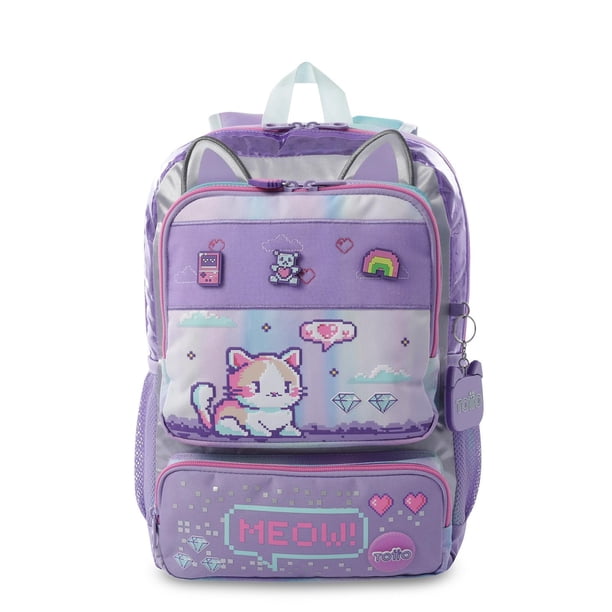 TOTTO Mochila Escolar Mediana para Niña con Bolsillo para Botella | 15 L ANDY CAT M lila M