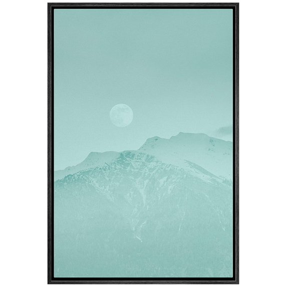 IDEA4WALL Framed Canvas Art Wall Decor Green Wash Out Sunset with Mountains - 24"x36"