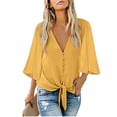 thumbnail image 2 of IROINNID Womens Long Sleeve V-Neck Shirts Solid Three Quarter Tee Lounge Popular Blouse Tops,Yellow, 2 of 4