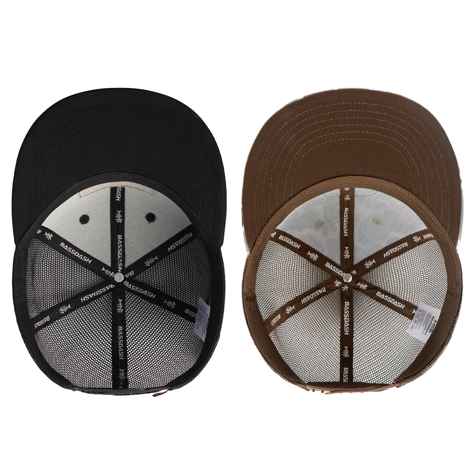 BASSDASH 2 Pack Flat Brim Trucker Cap Adjustable Snapback Hat Mesh Back For Men Women Fishing Hunting