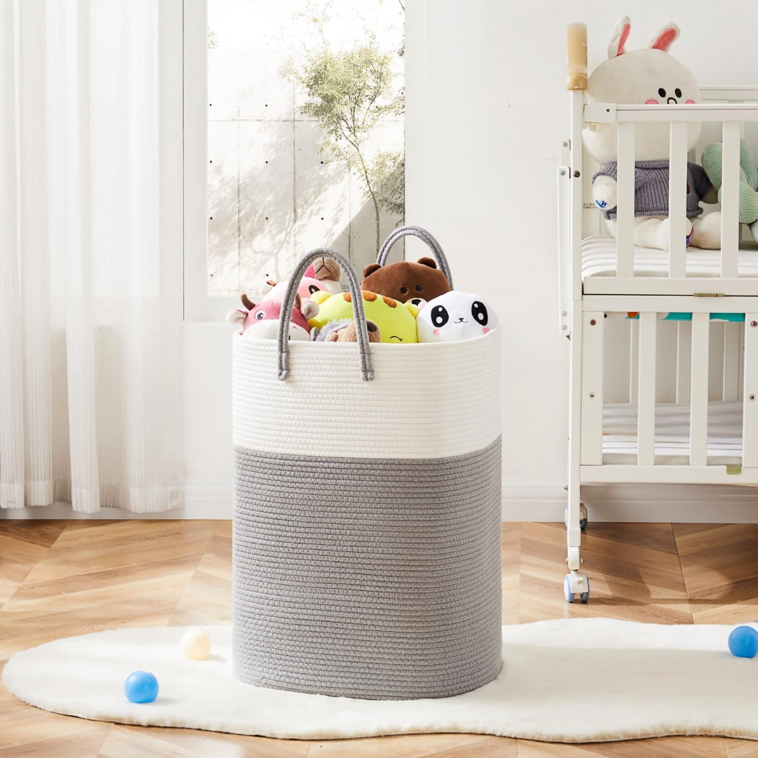 Laundry Basket, Woven Cotton Rope Laundry Hamper, Versatile Storage for Dirty Clothes, Baby Toys, and Blankets in Bathroom, Nursery, and Living Room