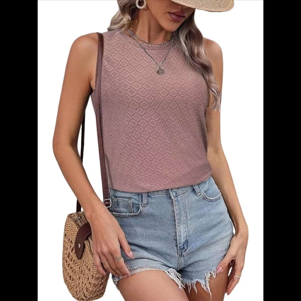 Camisas Casuales de Verano para Mujer, con Cuello Redondo y Mangas , de Gris Rosa, Talla XXL