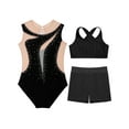 thumbnail image 3 of Haitryli Gymnastics Leotards for Girls Sparkly Sleeveless Dance Tumbling Bodysuit Vest with Athletic Shorts Activewear Black 9-10, 3 of 5