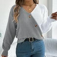 thumbnail image 5 of Buigttklop Women Long Sleeve V Neck Button Down Sweater Solid Color Ribbed Knit Sweater Casual Relaxed Fit Pullover Jumper, 5 of 6