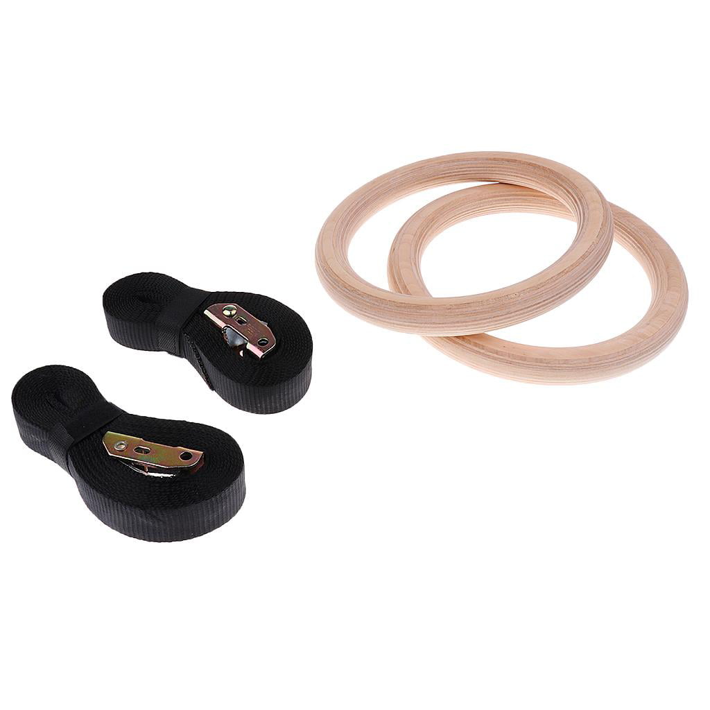 Gymnastic Rings Non-Slip Wood Rings With Straps Gym Olympic Pull Up Rings 880lbs 