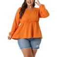 thumbnail image 1 of Blusas de mujer de talla grande Agnes Orinda, de manga larga, con escote en V, peplum, con volantes y cintura elástica, 1X, color naranja, 1 of 5