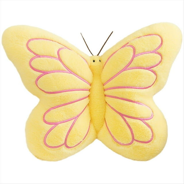 Cojín de Mariposa con Forma de Mariposa, Suave y de Felpa, Ideal para Dormitorio, Sala de Estar, Sofá, Color Amarillo.