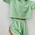 thumbnail image 2 of felwors Split Short Pajama Set, Pajama Set,Women's Striped Tee Shirts and Shorts Pajamas Set Side Slit Crewneck Green, M, 2 of 6