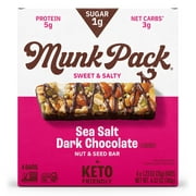 Munk Pack 1g Sugar Nut and Seed Bars,Sea Salt Dark Chocolate, Shelf-Stable Box, 4 Count