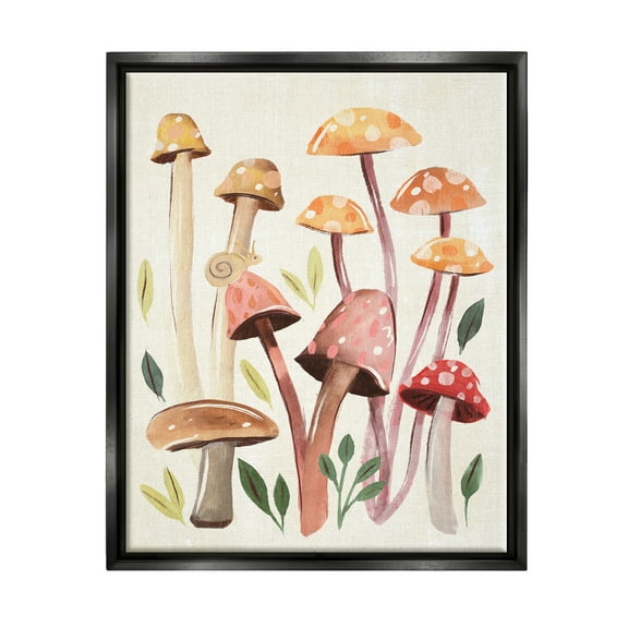 Stupell Industries Forest Mushrooms Sprouting Nature Botanical & Floral Painting Black Floater Framed Art Print Wall Art