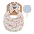 thumbnail image 2 of Baby Muslin Feeding Bibs with Bow Headband Set Flowers Lace Adjustable Drooling Bib Boho Baby Bibs for Girls Infant Newborn Toddler Teething, 2 of 2