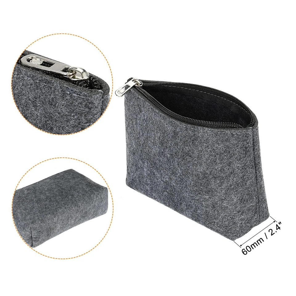 2Pcs Felt Pencil Pen Case Stationery Office Storage Zipper Pouch Gray