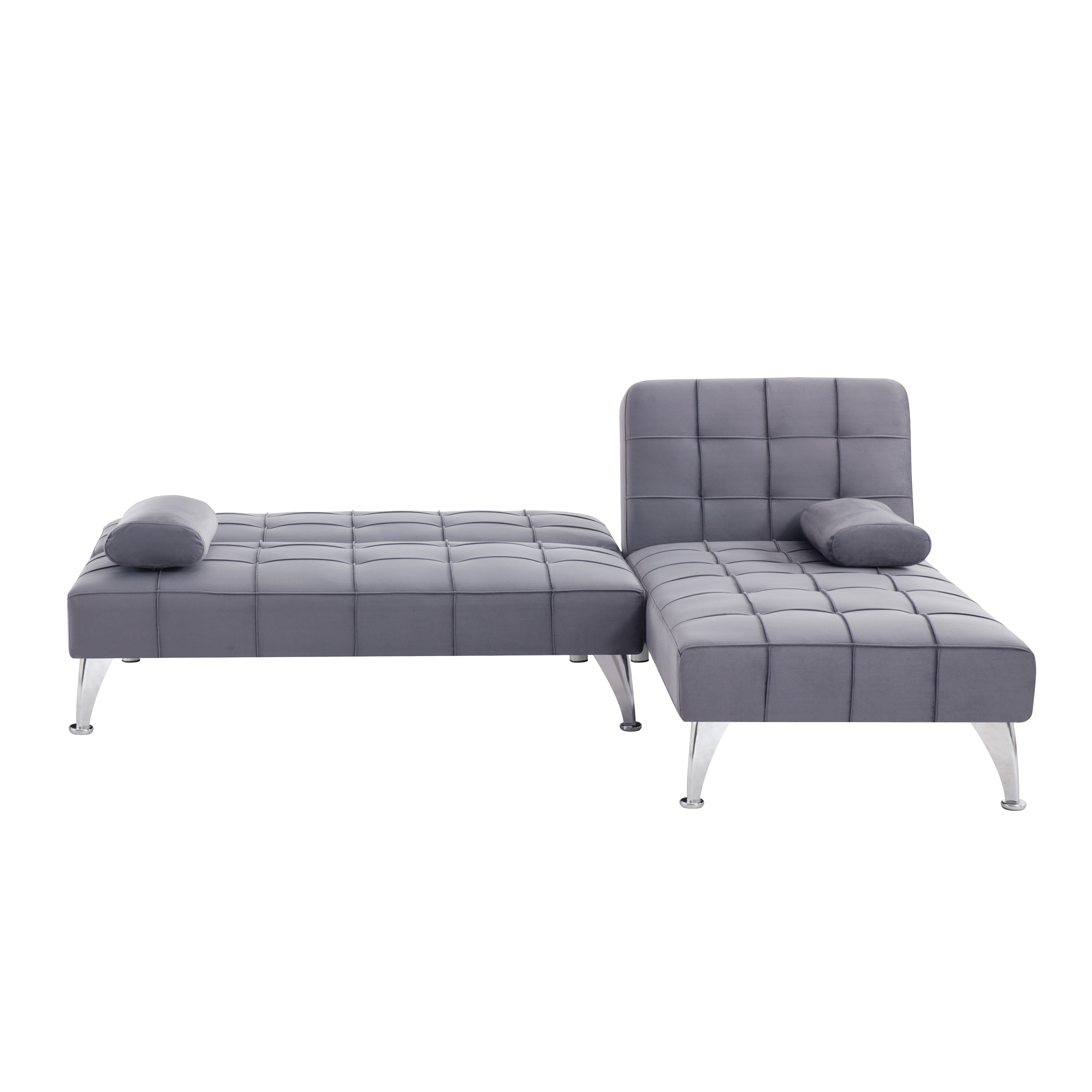 BSHTI 78.35" Velvet L-Shaped Sectional Sleeper Sofa with Reversible Chaise, Split Back & 3-Position Adjustment, Tufted Design, Metal Legs, for Living Room & Guest Room Gray