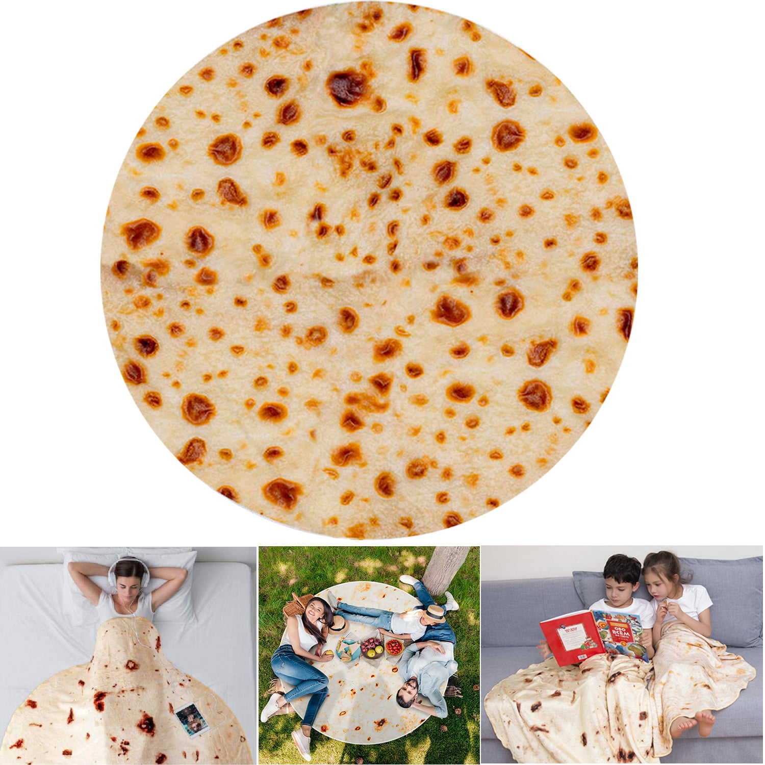 Details about   70" Wrap Throw Blanket Round Taco Burrito Tortilla Shaped Soft Flannel Blankets 