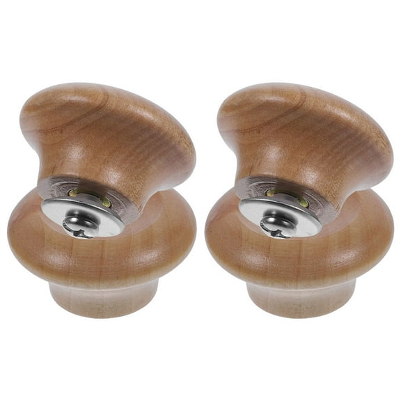 STRANDCHIC 4Pcs Light Brown Wood Pan Lid Knobs Replaceable Handles with Comfortable Grip