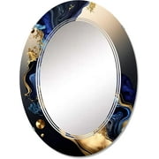 Abstract Liquid Ink wall mirror, Oval Modern mirror, Round Blue bathroom mirror, Abstract Liquid ink vanity mirror Blue-Marbled Geode Abstraction I printed mirror decor, oval mirror