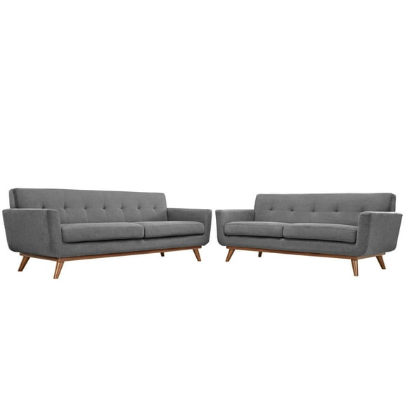 Modern Contemporary Loveseat and Sofa (set of two), Grey Fabric