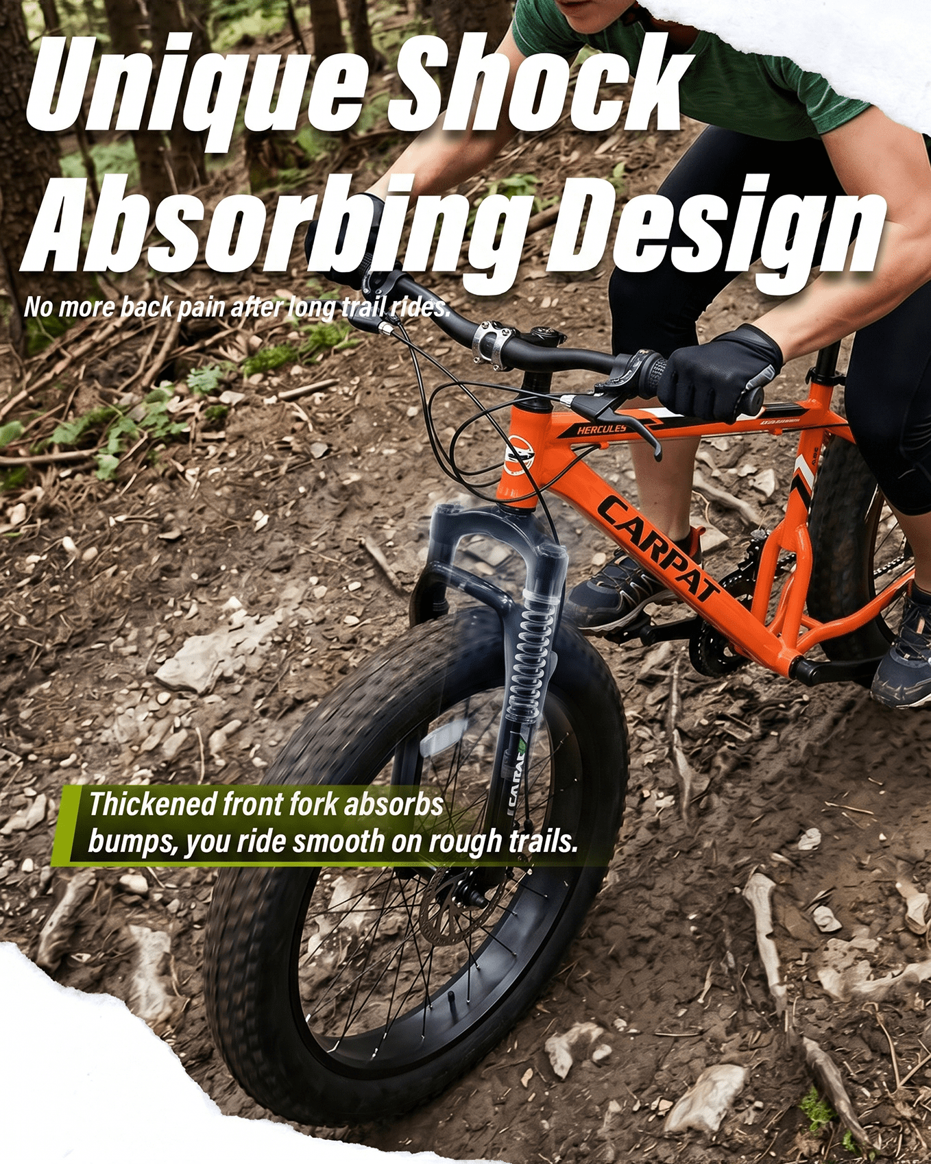 26 inch Fat Tire Mountain Bike for Adult, Outdoor Cycling Bike with 21-Speed for Men Women, High Carbon Steel Frame, Dual Disc Brake, 4 Inch Wide Tires, Front Suspension, Anti-Slip Bikes, Orange