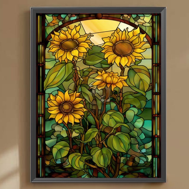 Cuadros Decorativos Diamond Painting 5D DIY Full Round Drill Kit Vidrieras Girasol (A3099) Wdftyju embutido en tela